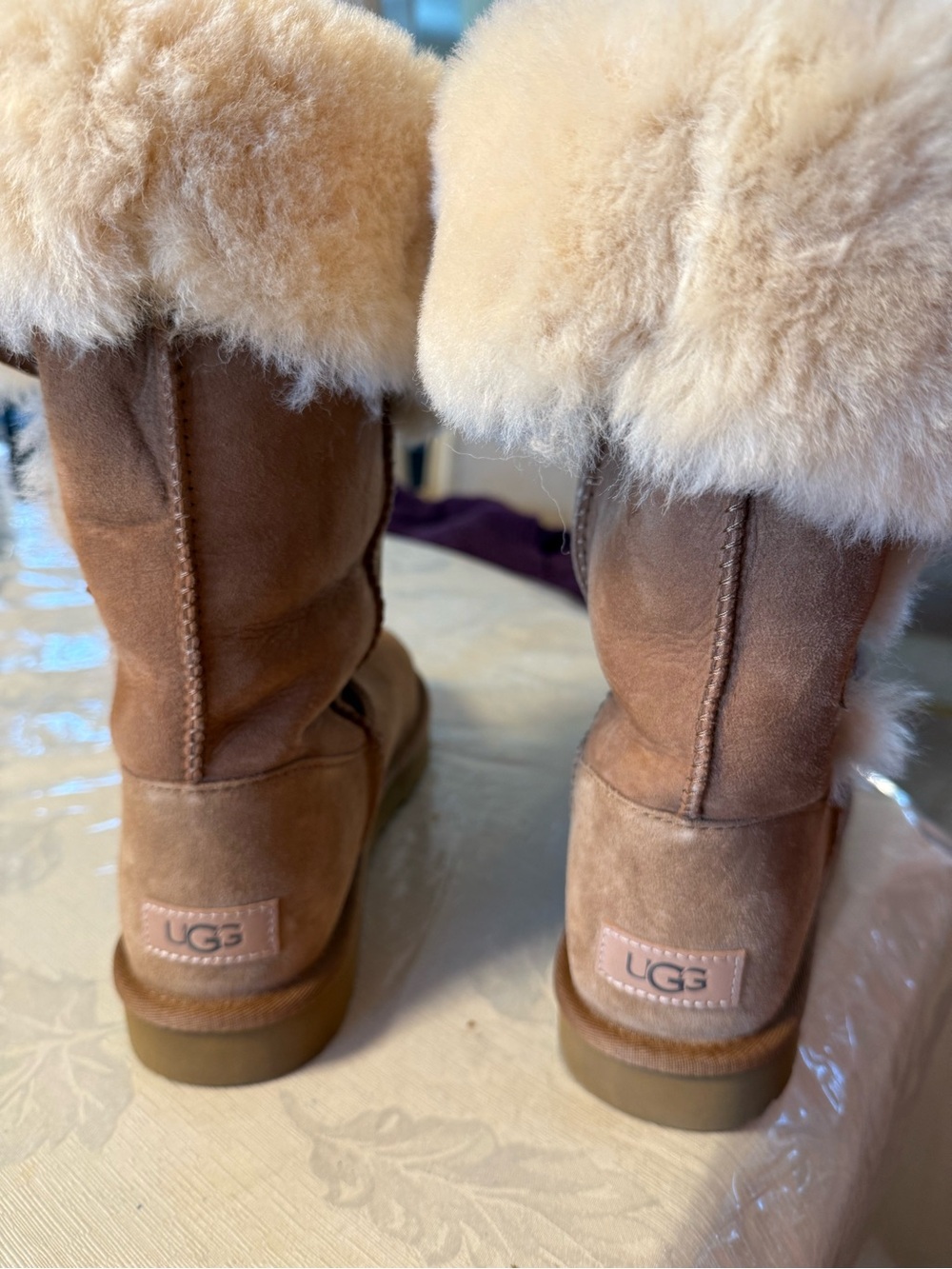 UGG Chestnut Suede Shearling-Trim Pull-On Boots - Picture 2 of 9
